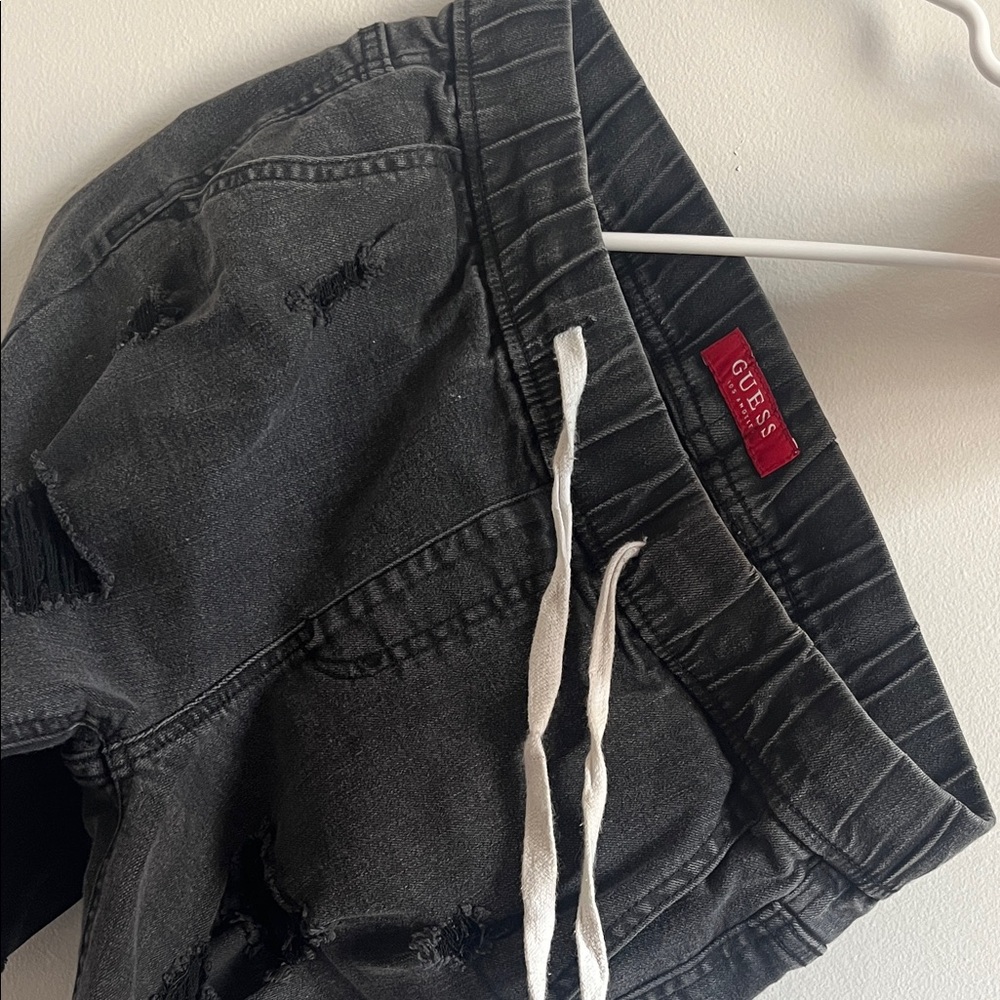 GUESS Charcoal Distressed Shorts w/ White Drawstring
